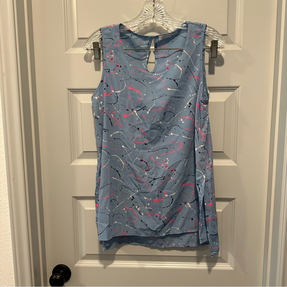 Chris & Carol Blue Paint Splatter Scoop Neck Sleeveless Tank size Small - Picture 1 of 10